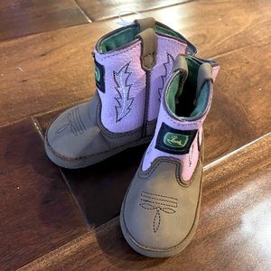 Pink John Deere baby boots. Never worn.